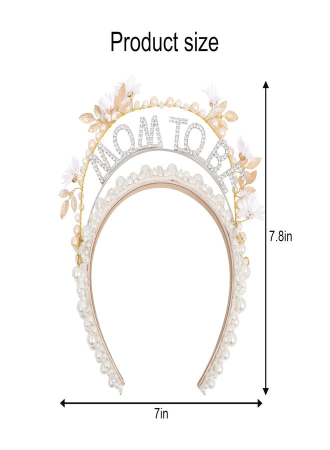 YOUAME Pearl Embellished Baby Shower Mom to be Headband - Handmade Mummy To Be Headpiece, Baby Shower Mother Head Accessory Pearl Head Tiara - Image 2